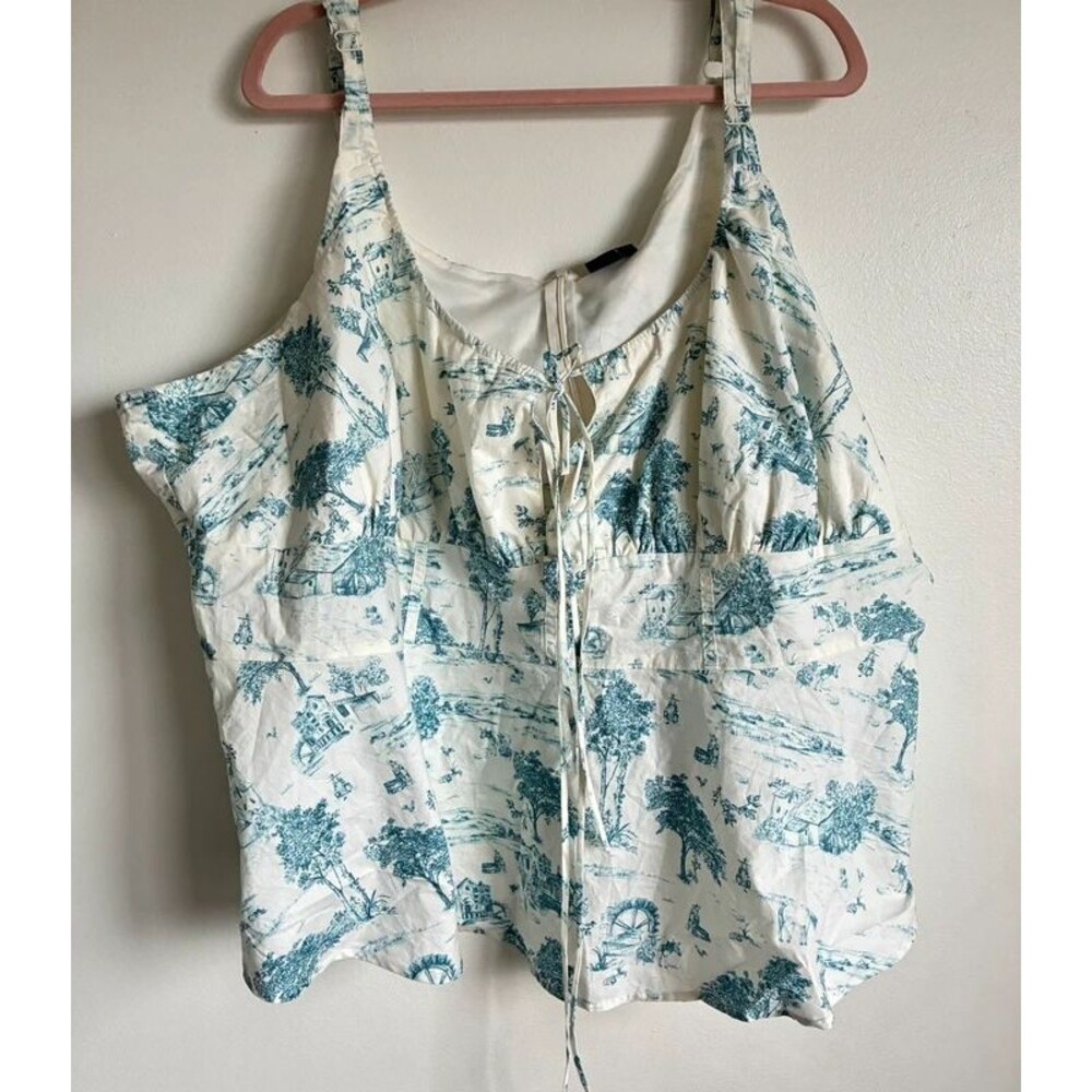 Torrid Blue White Toile Cold Shoulder Top Size 5 Cottagecore